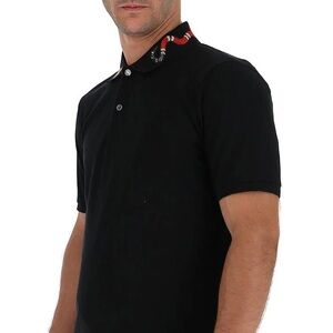 Used Men’s Size Small Gucci King Snake & Bee Collar Embroidered Polo Shirt Black